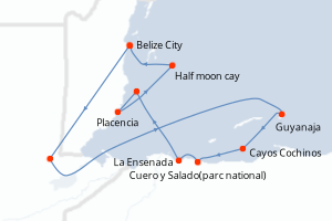 Carte de l'itinéraire de croisière Belize City-Belize City d'une durée de 9 jours
