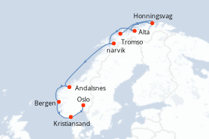 carte itinéraire croisière Fjörds norvégiens 8 jours au départ du port de Tromso