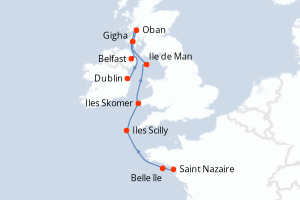 carte itinéraire croisière Atlantique 8 jours au départ du port de Saint Nazaire