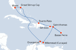 carte itinéraire croisière Caraïbes Bahamas 11 jours au départ du port de Miami