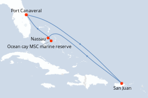 carte itinéraire croisière Caraïbes Bahamas 7 jours au départ du port de Port Canaveral