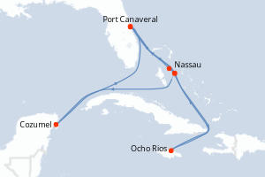 carte itinéraire croisière Caraïbes Bahamas 12 jours au départ du port de Port Canaveral