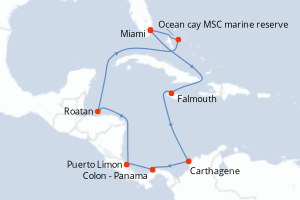 carte itinéraire croisière Caraïbes Bahamas 11 jours au départ du port de Miami