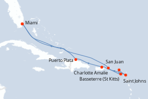 carte itinéraire croisière Caraïbes Bahamas 10 jours au départ du port de Miami
