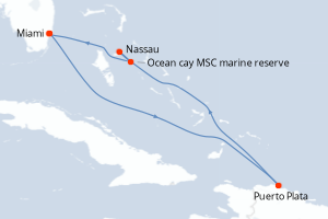 carte itinéraire croisière Caraïbes Bahamas 7 jours au départ du port de Miami