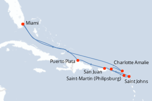 carte itinéraire croisière Caraïbes Bahamas 10 jours au départ du port de Miami