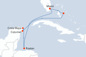 carte itinéraire croisière Caraïbes Bahamas 7 jours au départ du port de Miami