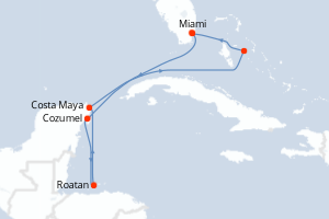 carte itinéraire croisière Caraïbes Bahamas 7 jours au départ du port de Miami