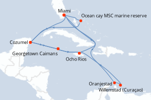 carte itinéraire croisière Caraïbes Bahamas 17 jours au départ du port de Miami