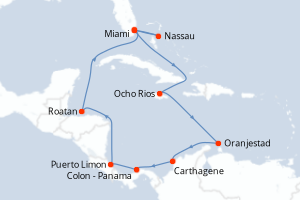 carte itinéraire croisière Caraïbes Bahamas 14 jours au départ du port de Miami