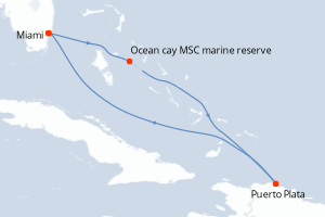carte itinéraire croisière Caraïbes Bahamas 5 jours au départ du port de Miami