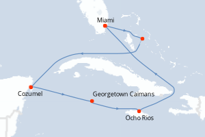 carte itinéraire croisière Caraïbes Bahamas 7 jours au départ du port de Miami