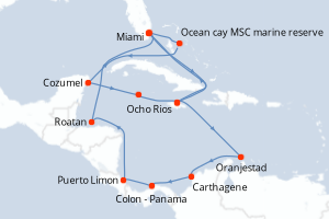 carte itinéraire croisière Caraïbes Bahamas 18 jours au départ du port de Miami