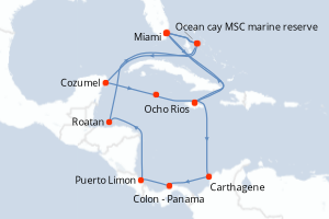 carte itinéraire croisière Caraïbes Bahamas 18 jours au départ du port de Miami