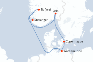 Carte de l'itinéraire de croisière Oslo-Oslo d'une durée de 7 jours