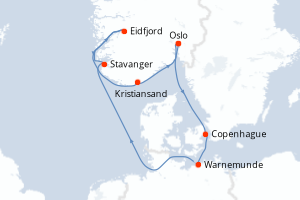 carte itinéraire croisière Fjörds norvégiens 7 jours au départ du port de Oslo