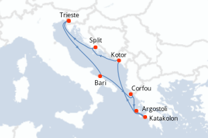 carte itinéraire croisière Adriatique 7 jours au départ du port de Trieste