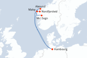 carte itinéraire croisière Fjörds norvégiens 7 jours au départ du port de Hambourg