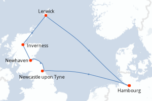 carte itinéraire croisière Europe du Nord 7 jours au départ du port de Hambourg