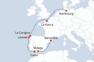 carte itinéraire croisière Europe du Nord 10 jours au départ du port de Barcelone