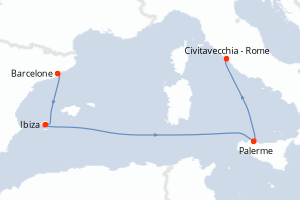 carte itinéraire croisière Sicile 4 jours au départ du port de Barcelone