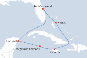 carte itinéraire croisière Caraïbes Bahamas 7 jours au départ du port de Port Canaveral