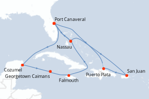 carte itinéraire croisière Caraïbes Bahamas 14 jours au départ du port de Port Canaveral