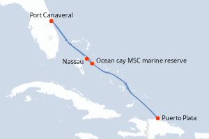 carte itinéraire croisière Caraïbes Bahamas 6 jours au départ du port de Port Canaveral