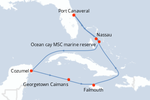 carte itinéraire croisière Caraïbes Bahamas 8 jours au départ du port de Port Canaveral