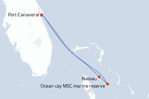 Carte de l'itinéraire de croisière Port Canaveral-Port Canaveral d'une durée de 4 jours