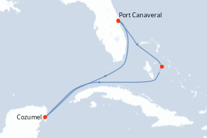 Carte de l'itinéraire de croisière Port Canaveral-Port Canaveral d'une durée de 5 jours