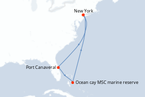 Carte de l'itinéraire de croisière New York-New York d'une durée de 7 jours