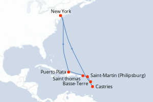 carte itinéraire croisière Amérique du Nord 11 jours au départ du port de New York