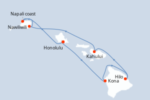 Carte de l'itinéraire de croisière Honolulu-Honolulu d'une durée de 7 jours