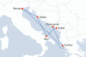 carte itinéraire croisière Adriatique 7 jours au départ du port de Venise