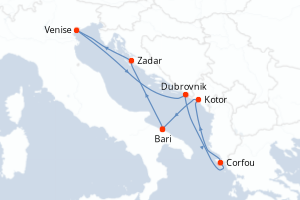 carte itinéraire croisière Adriatique 7 jours au départ du port de Bari