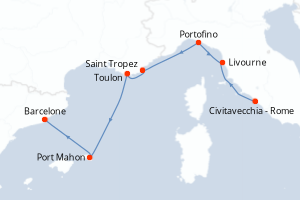 carte itinéraire croisière Méditerranée 7 jours au départ du port de Civitavecchia - Rome