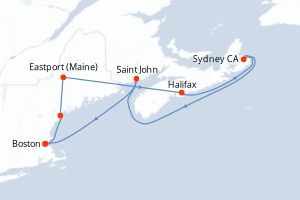 carte itinéraire croisière Amérique du Nord 7 jours au départ du port de Boston