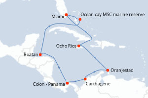 carte itinéraire croisière Caraïbes Bahamas 11 jours au départ du port de Miami