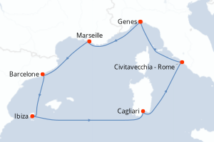 carte itinéraire croisière Sardaigne 7 jours au départ du port de Genes