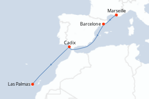 carte itinéraire croisière Iles Canaries 5 jours au départ du port de Marseille