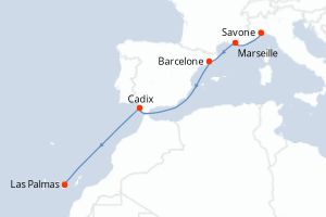 carte itinéraire croisière Iles Canaries 6 jours au départ du port de Savone