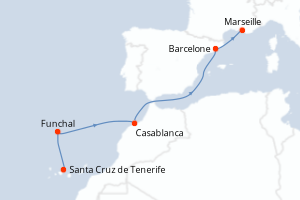 carte itinéraire croisière Méditerranée 6 jours au départ du port de Santa Cruz de Tenerife