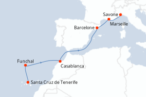 carte itinéraire croisière Méditerranée 7 jours au départ du port de Santa Cruz de Tenerife