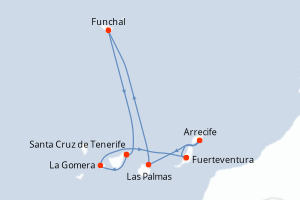 carte itinéraire croisière Iles Canaries 7 jours au départ du port de Santa Cruz de Tenerife