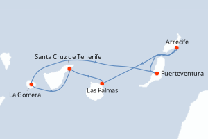 carte itinéraire croisière Iles Canaries 5 jours au départ du port de Santa Cruz de Tenerife