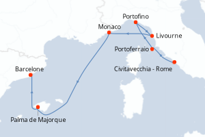 carte itinéraire croisière Méditerranée 7 jours au départ du port de Civitavecchia - Rome