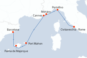 carte itinéraire croisière Méditerranée 7 jours au départ du port de Civitavecchia - Rome