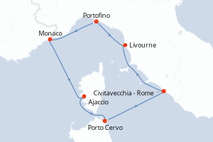 carte itinéraire croisière Méditerranée 7 jours au départ du port de Civitavecchia - Rome