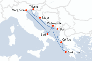 carte itinéraire croisière Adriatique 7 jours au départ du port de Marghera